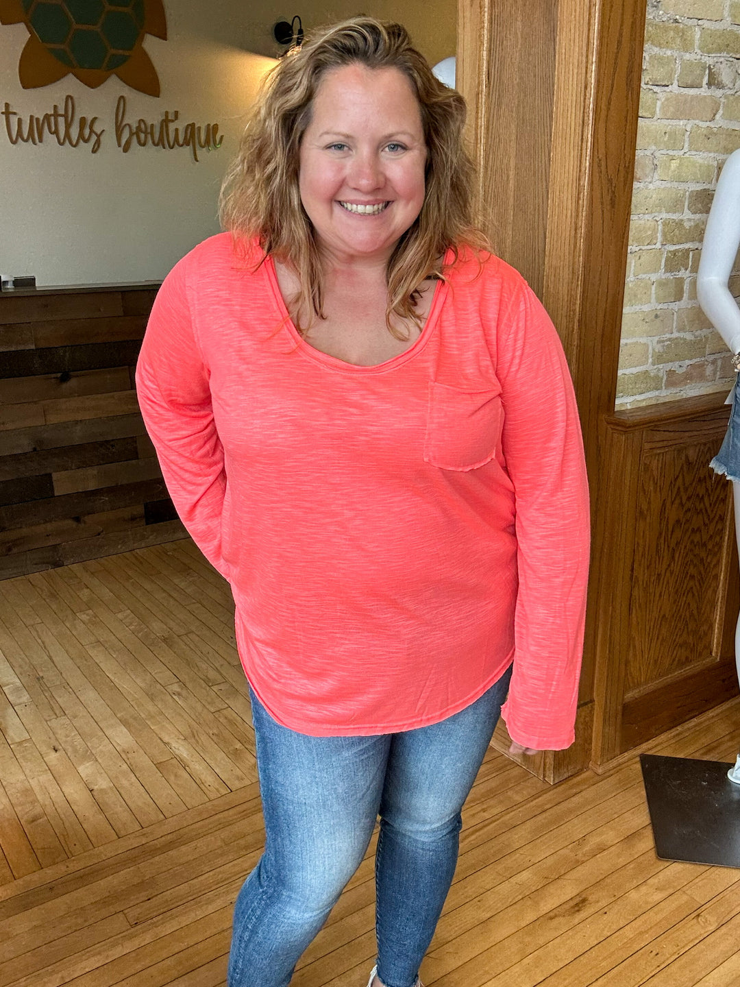 Hazy Sky Top in Neon Coral