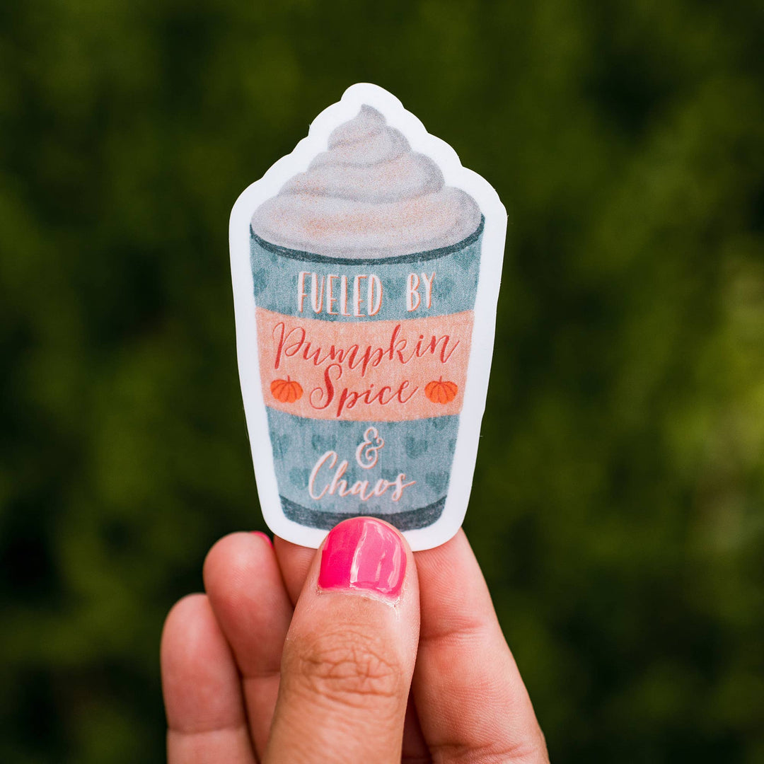 Fueled by Pumpkin Spice & Chaos Waterproof Vinyl Sticker