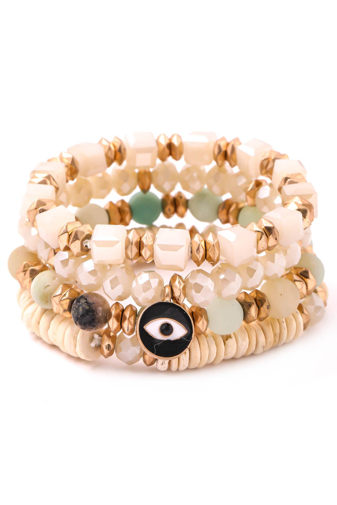 Wood Beaded Evil Eye Bracelet Set