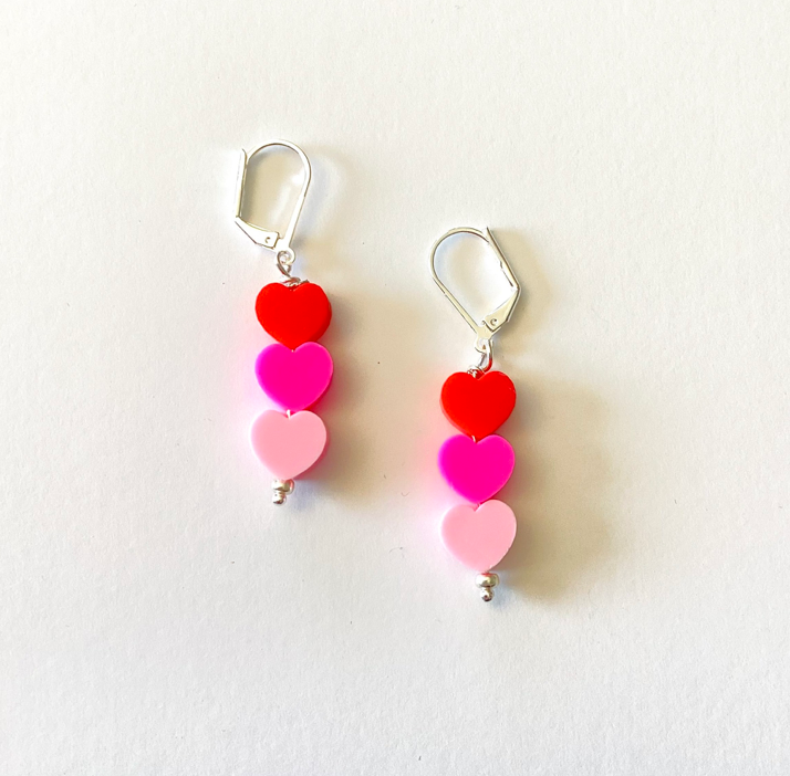 Triple Heart Dangle Earrings