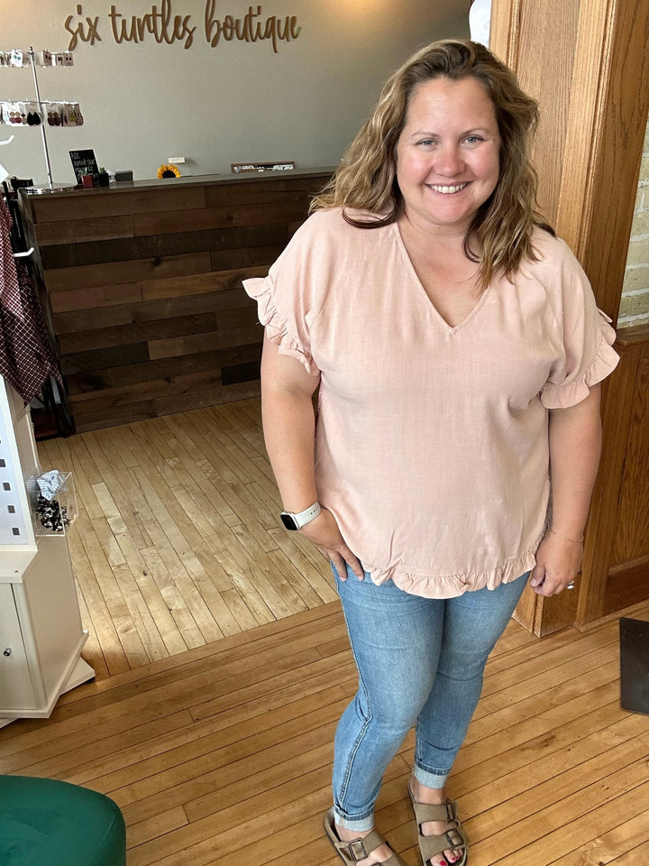 Rose Pink V-Neck Top With Printed Back