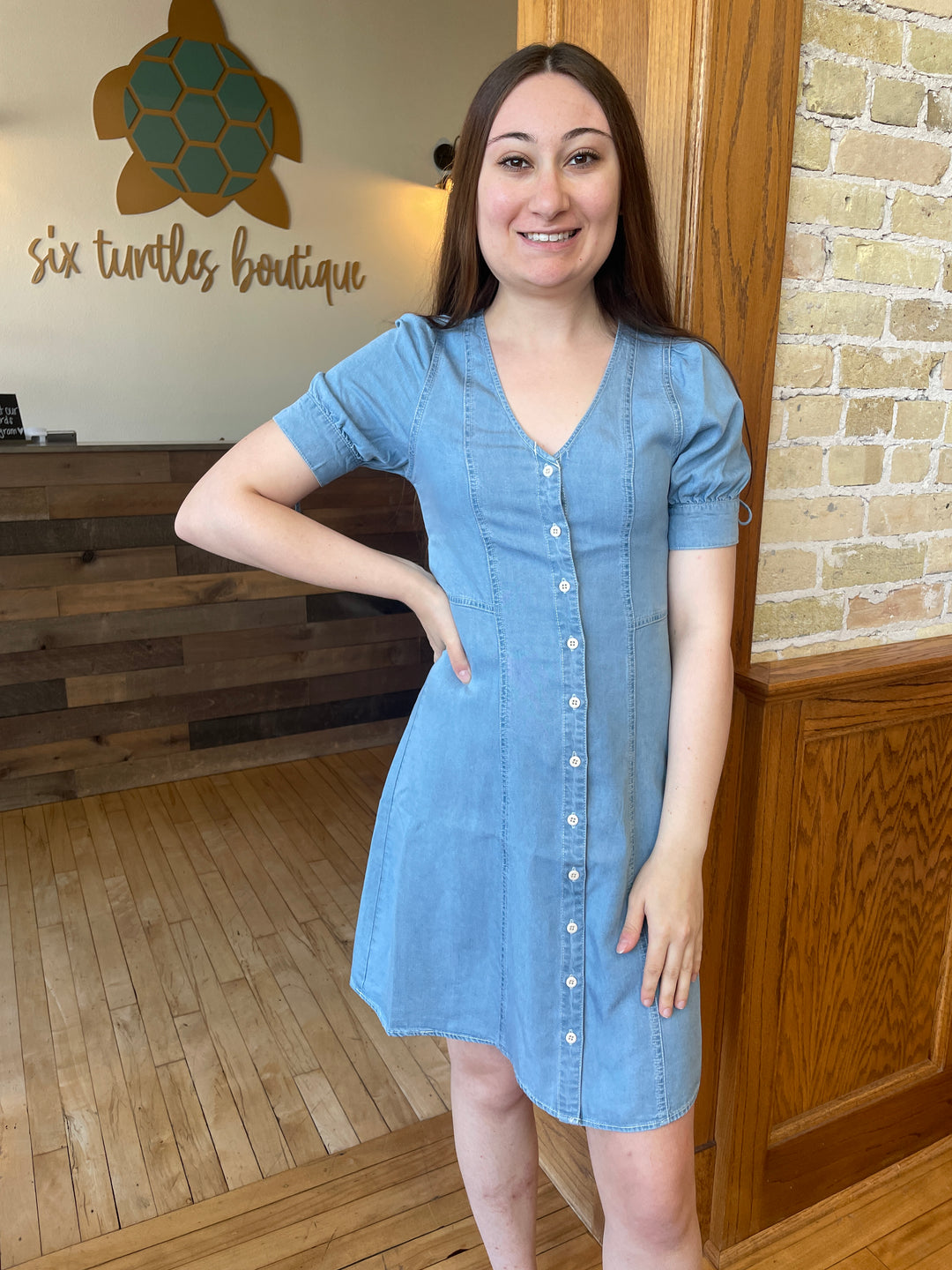 Denim Button Front Dress Blue Wash