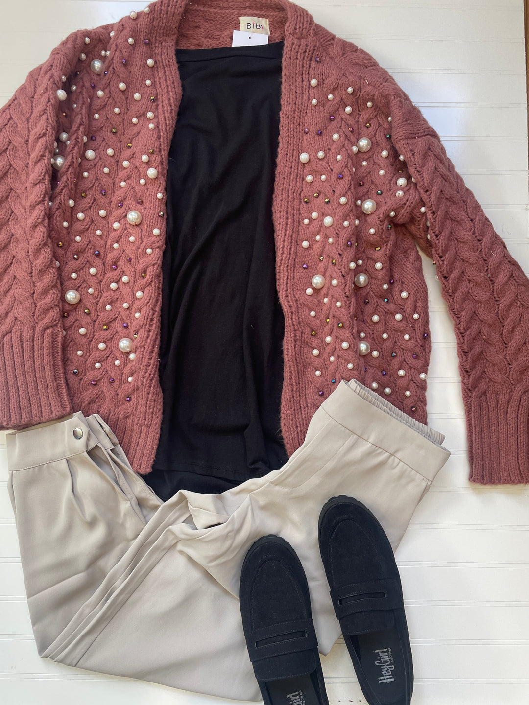 Mauve with Pearls Cardigan
