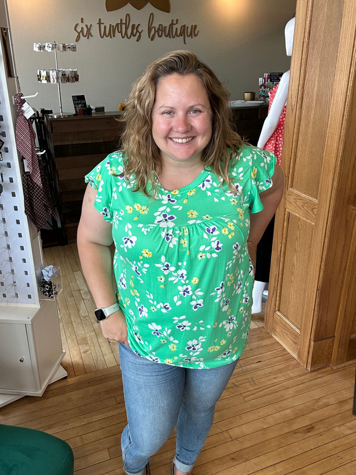 Blooming Fields Green Floral Top