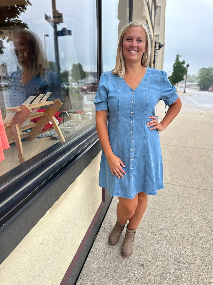 Denim Button Front Dress Blue Wash