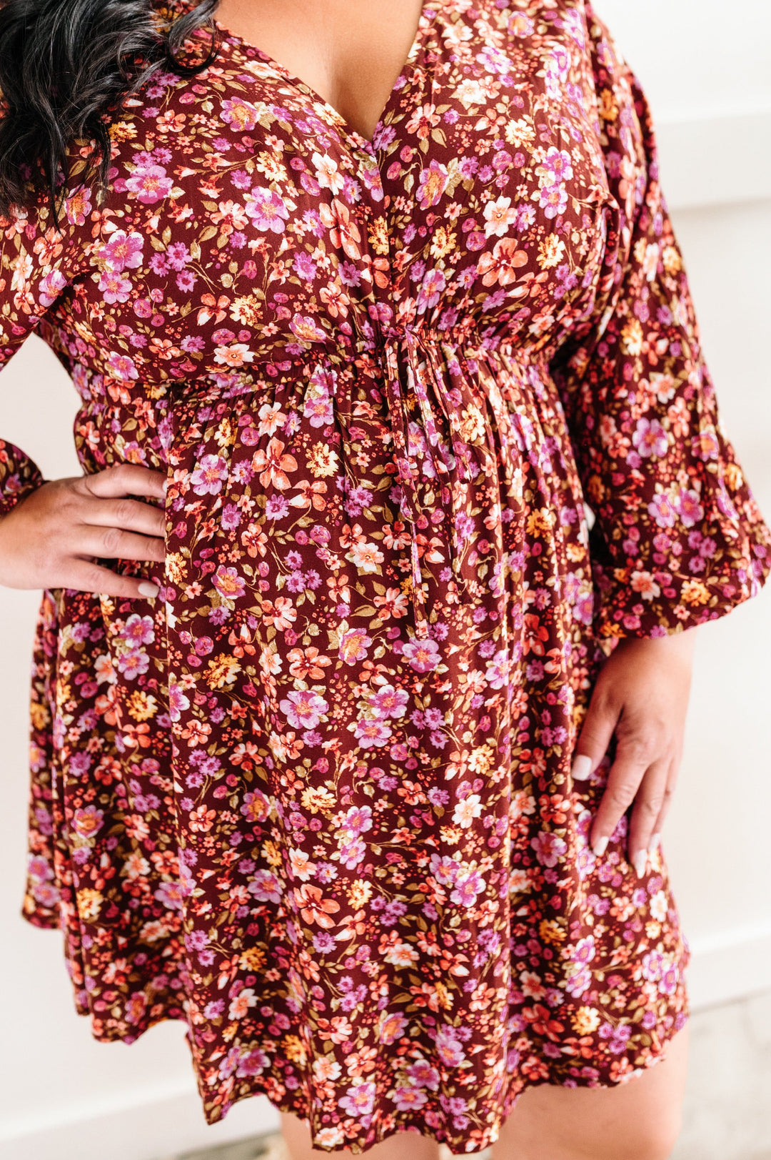 Long Sleeve Tie Front Dress In November Florals