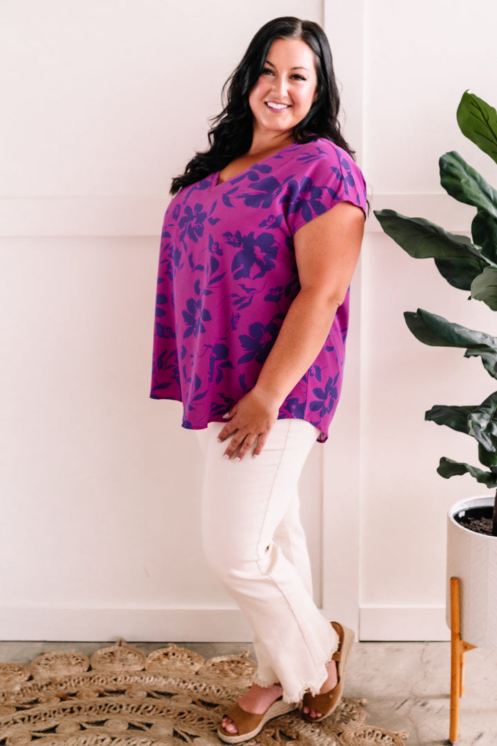 V Neck Blouse In Orchid & Royal Purple