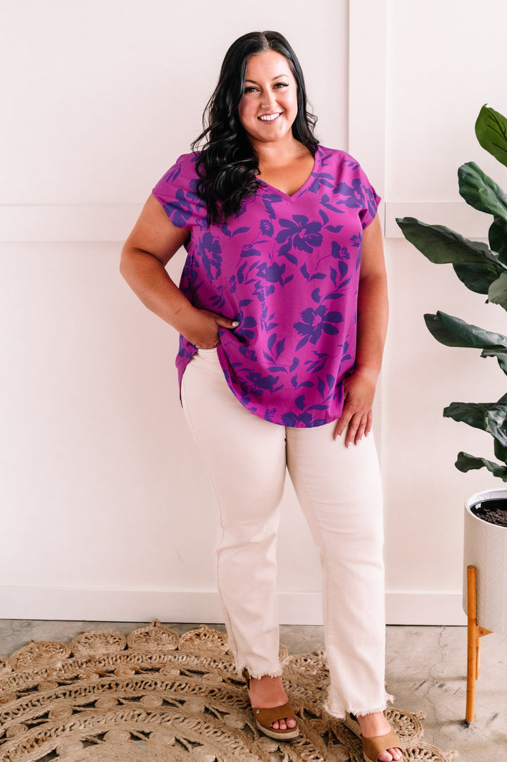 V Neck Blouse In Orchid & Royal Purple
