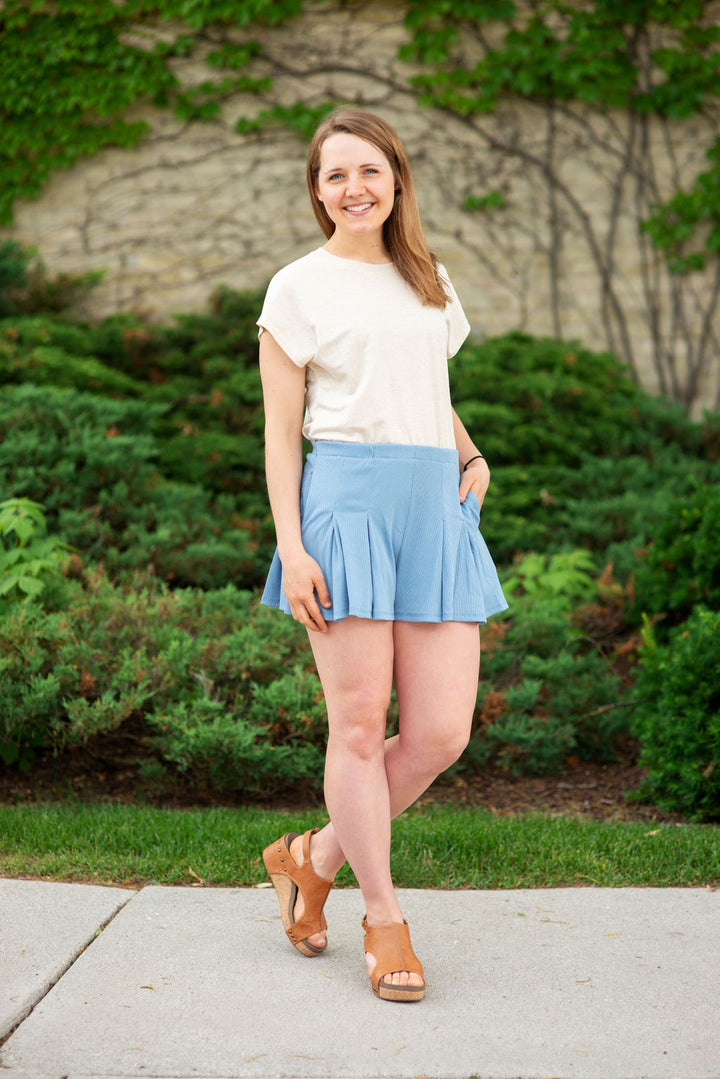 Dusty Blue Ruffle Shorts