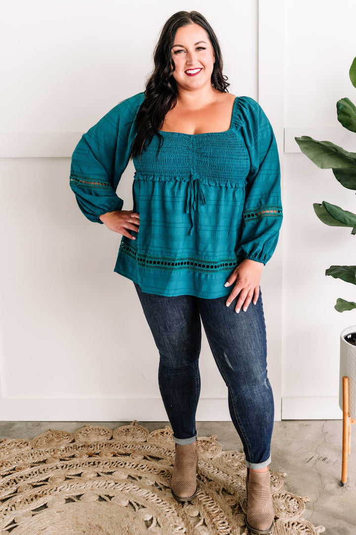 Smocked Blouse In Spanish Turquoise