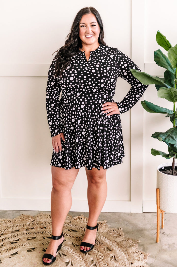 Gabby Fit & Flare Dress With Attached Snap Shorts In Polka Dots