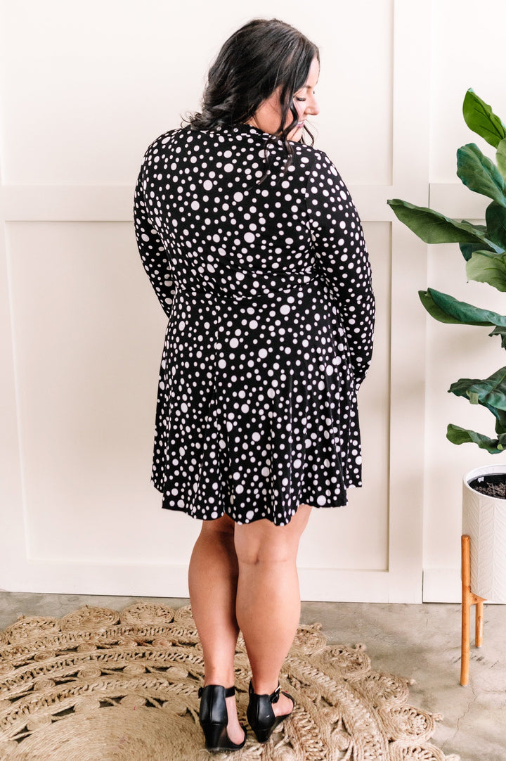 Gabby Fit & Flare Dress With Attached Snap Shorts In Polka Dots