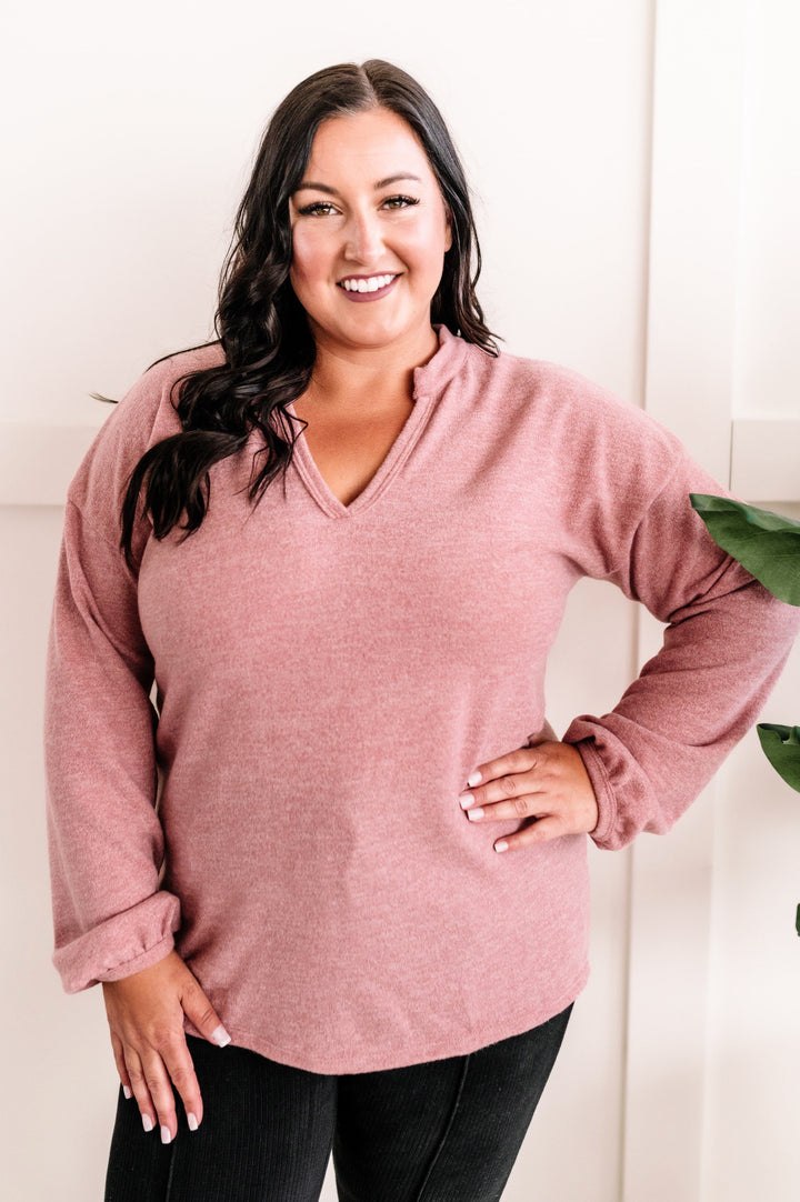Long Sleeve Knit Top In Dusty Pink