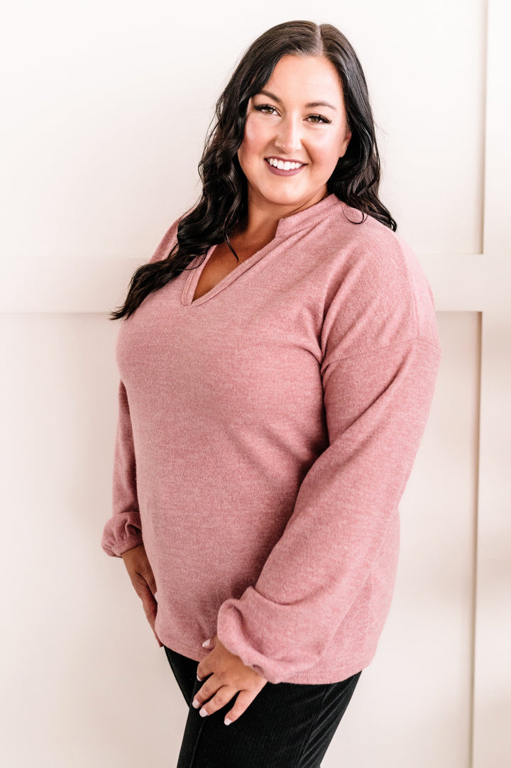 Long Sleeve Knit Top In Dusty Pink
