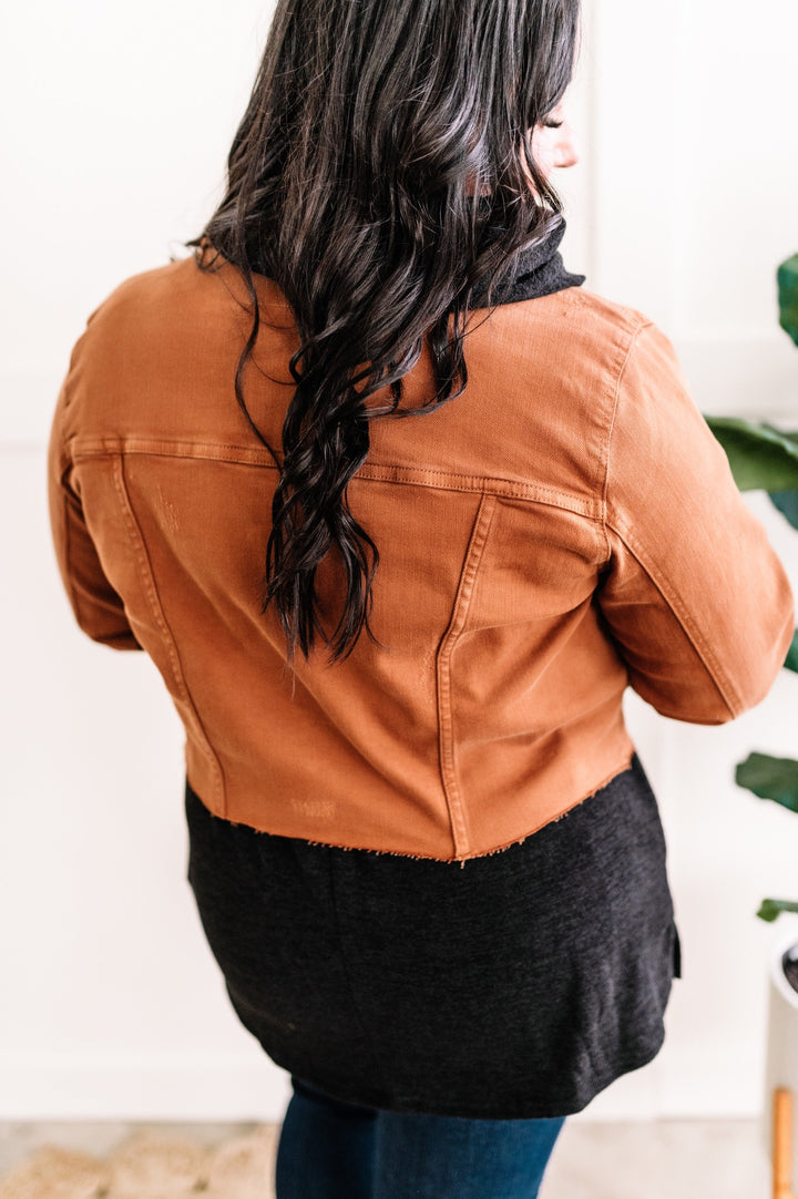 Stretchy Denim Jacket In Rich Toffee By Judy Blue Jeans