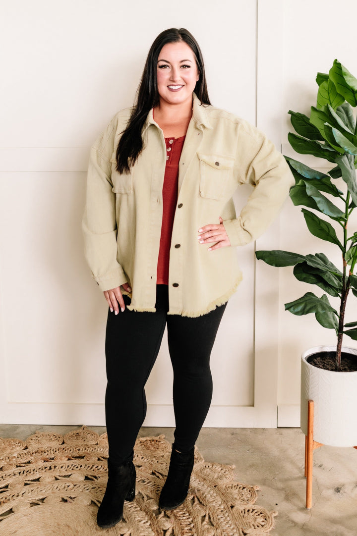 Mineral Wash Button Down Denim Jacket In Fall Pear