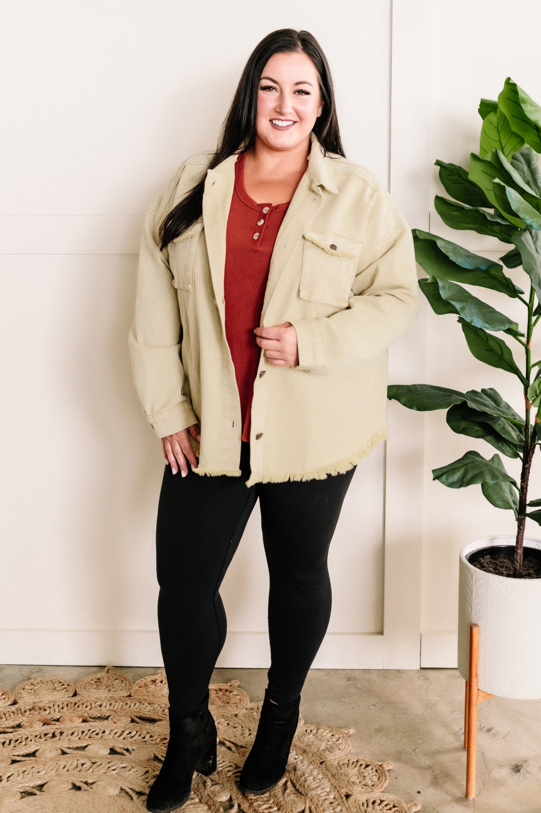 Mineral Wash Button Down Denim Jacket In Fall Pear