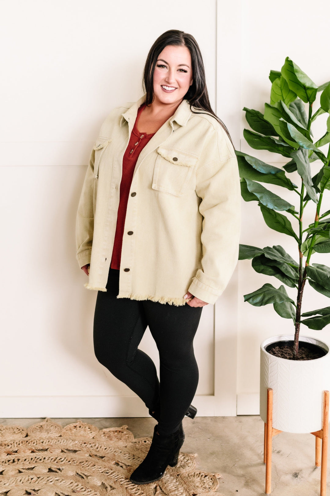 Mineral Wash Button Down Denim Jacket In Fall Pear