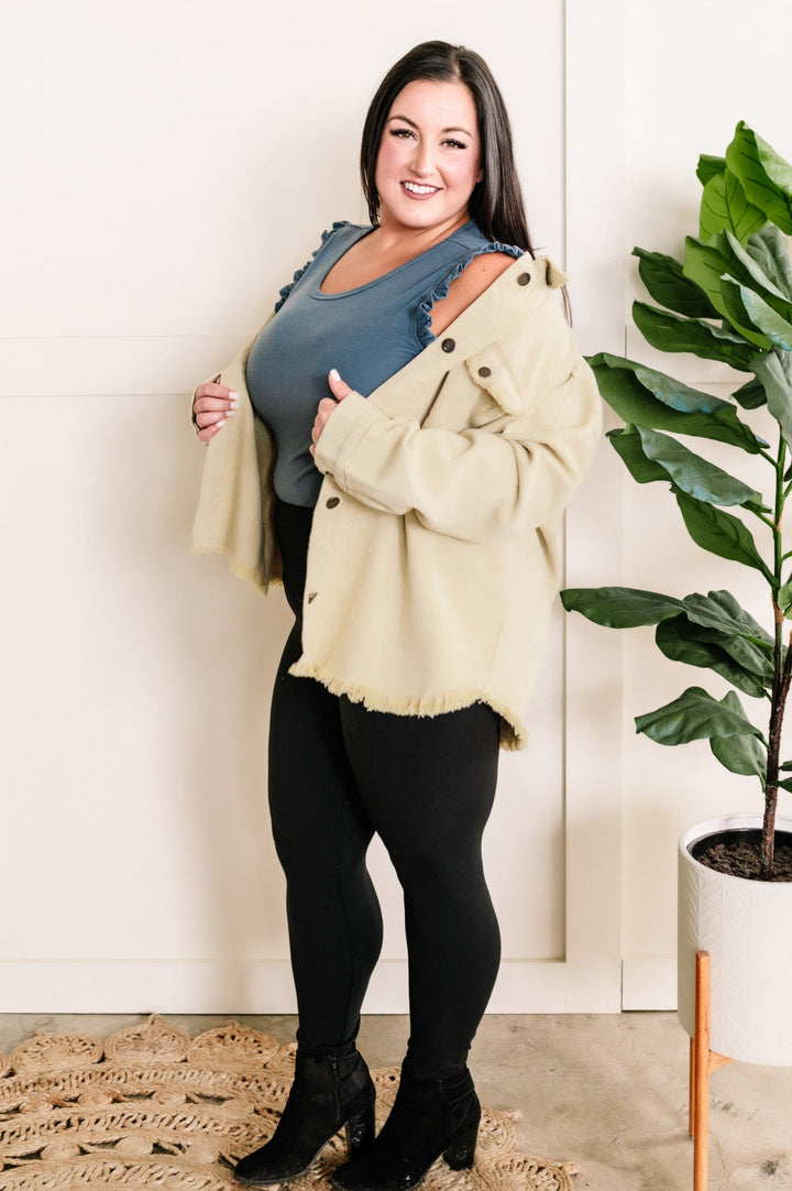 Mineral Wash Button Down Denim Jacket In Fall Pear