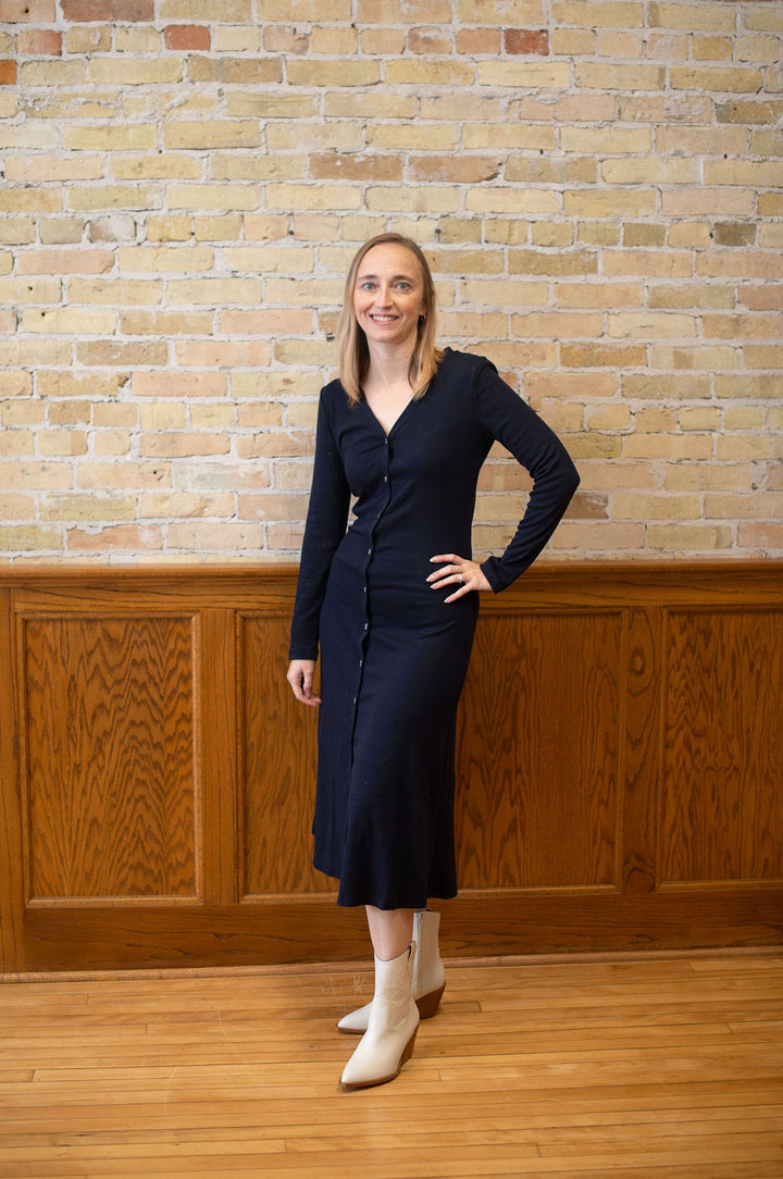 Navy Blue Button Down Maxi Dress
