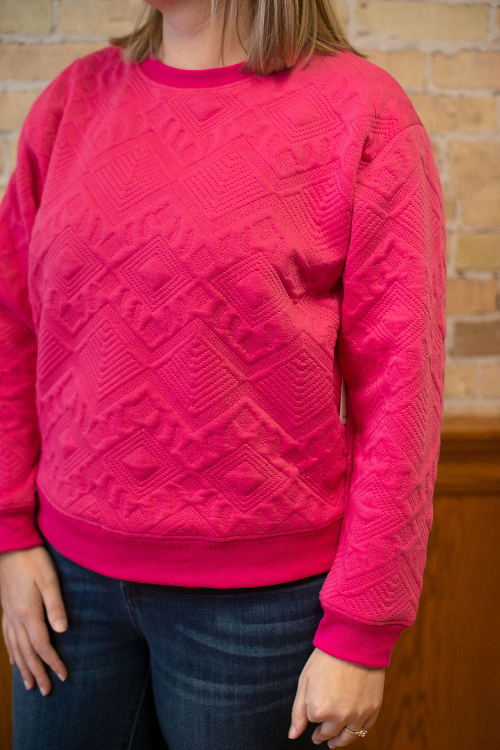 Pink Embossed Sweatshirt Top