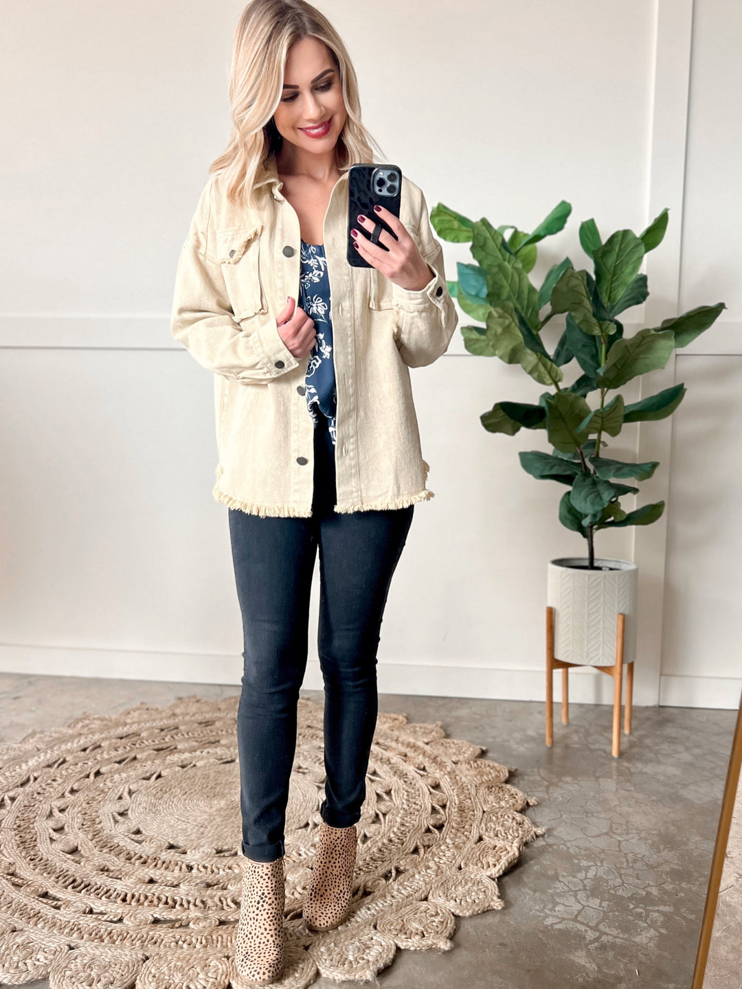 Mineral Wash Button Down Denim Jacket In Fall Pear