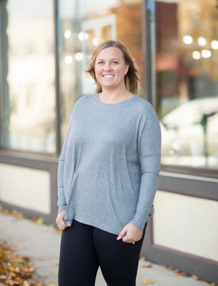 Grey Ribbed Tunic Top
