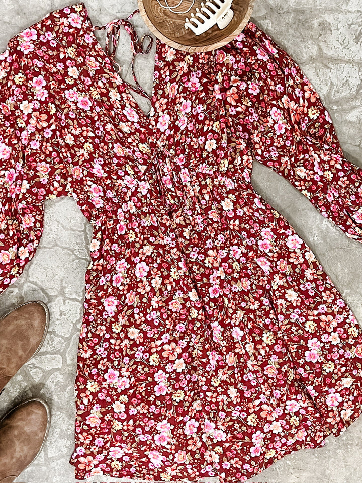 Long Sleeve Tie Front Dress In November Florals