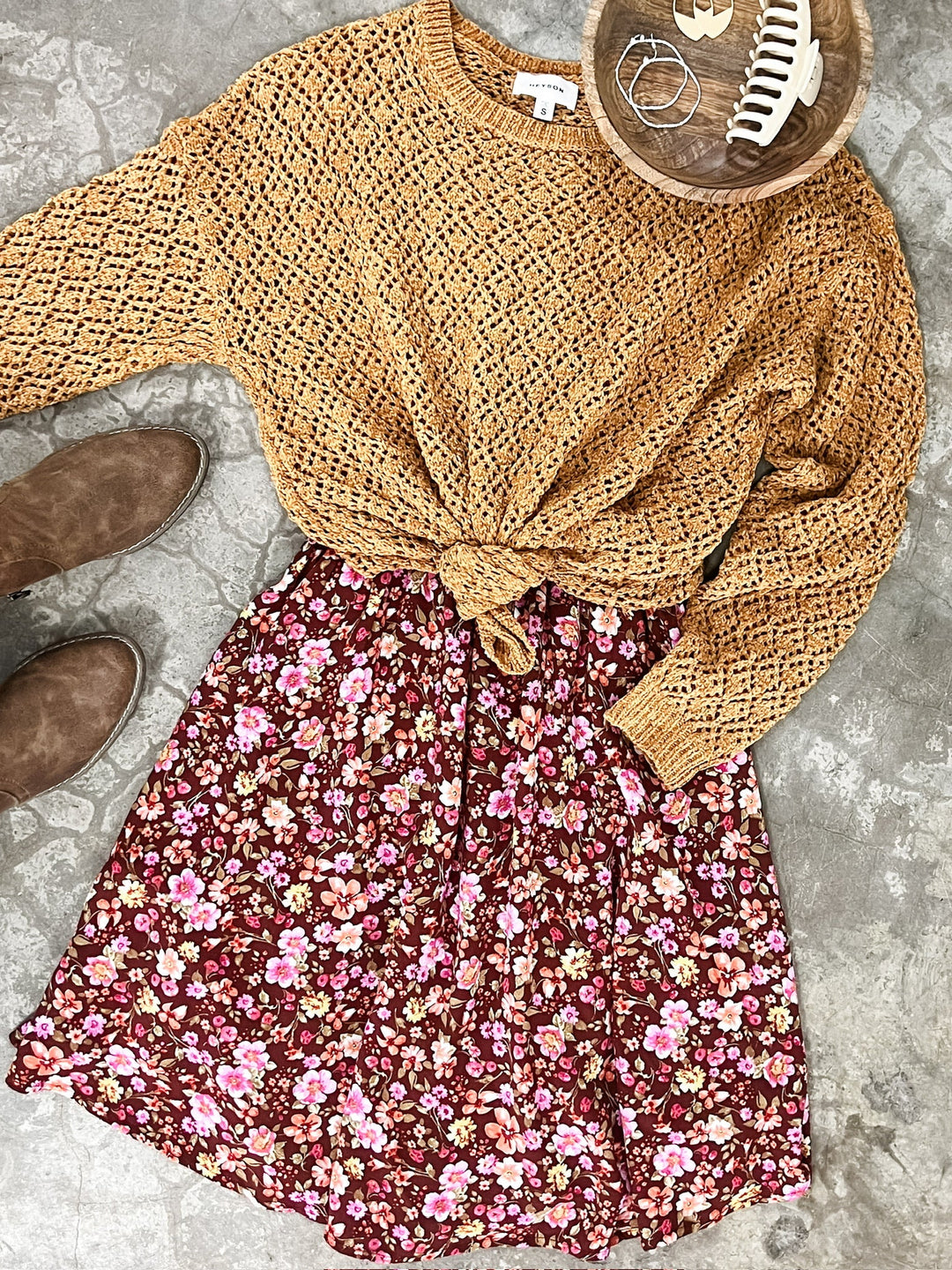 Long Sleeve Tie Front Dress In November Florals
