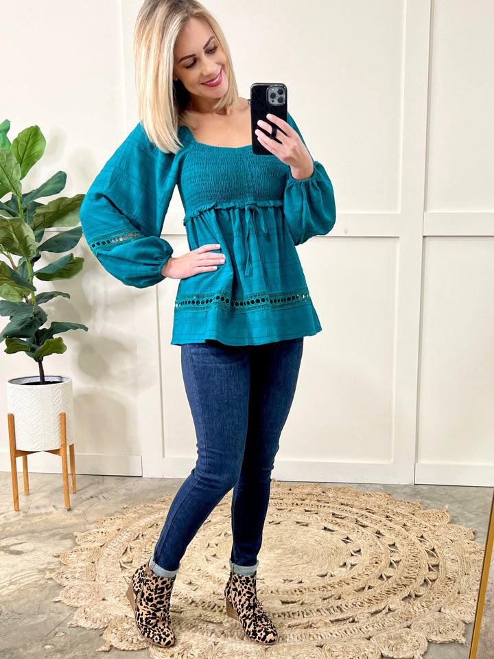Smocked Blouse In Spanish Turquoise