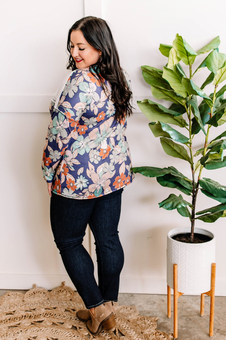 Minky Soft Button Front Top In Fresh Air Floral Print