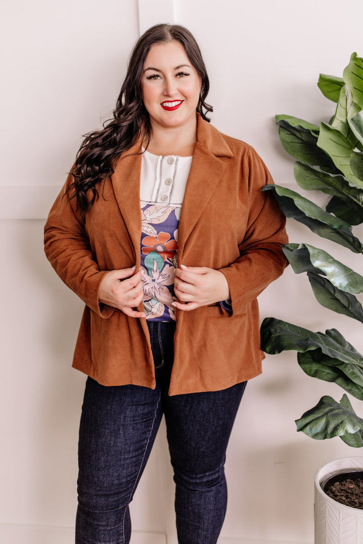 Minky Soft Button Front Top In Fresh Air Floral Print