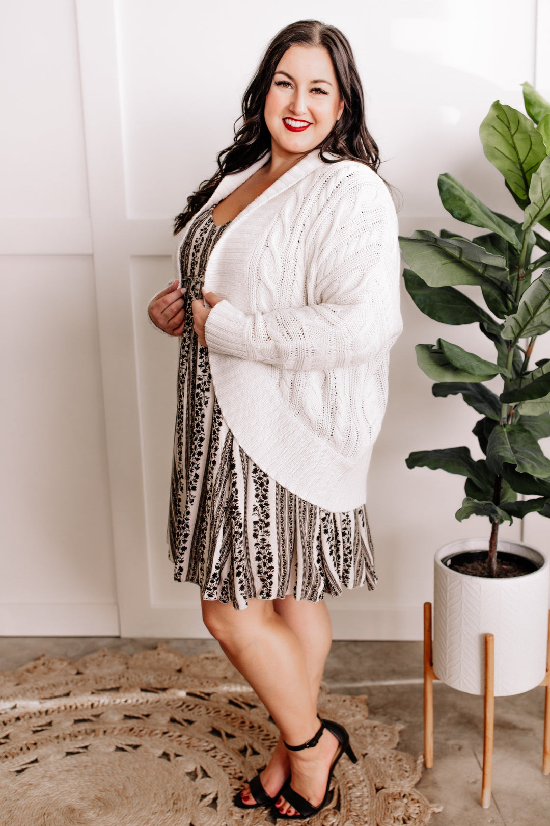Long Sleeve Smocked Dress In Black & Cream Vintage Florals