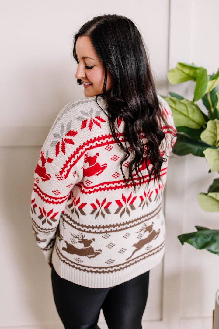 Cozy Knit Reindeer Sweater In Ivory