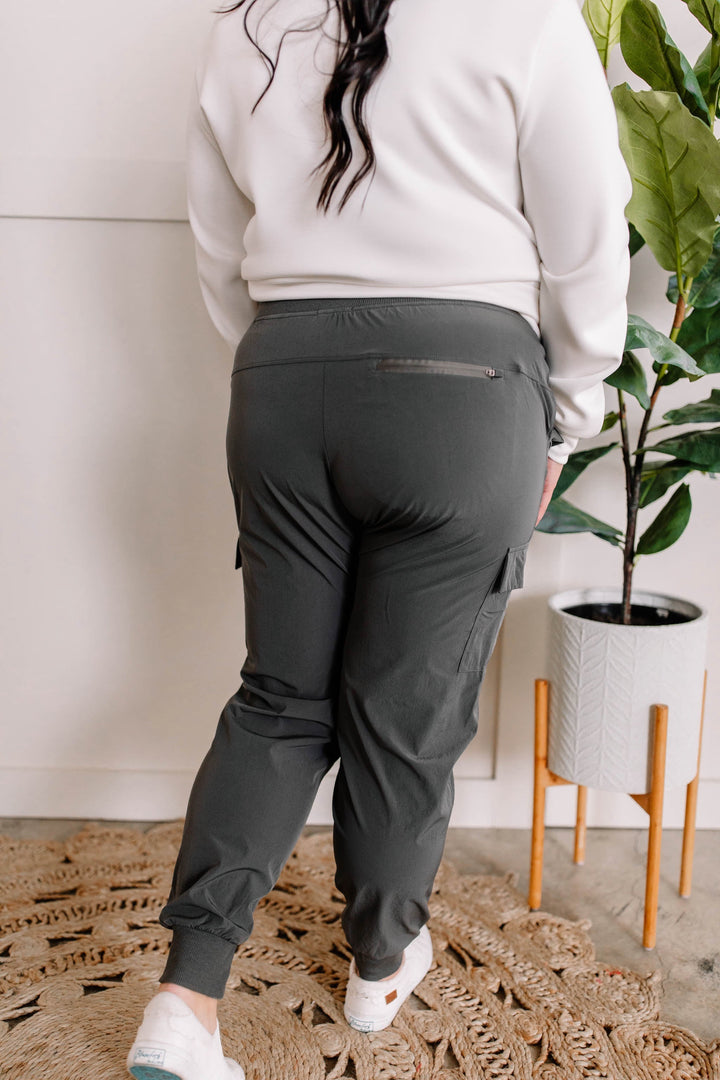 High Waisted Jogger Pants With Pockets In Grey
