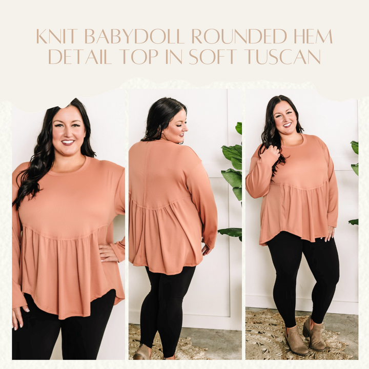 Knit Babydoll Rounded Hem Detail Top In Soft Tuscan