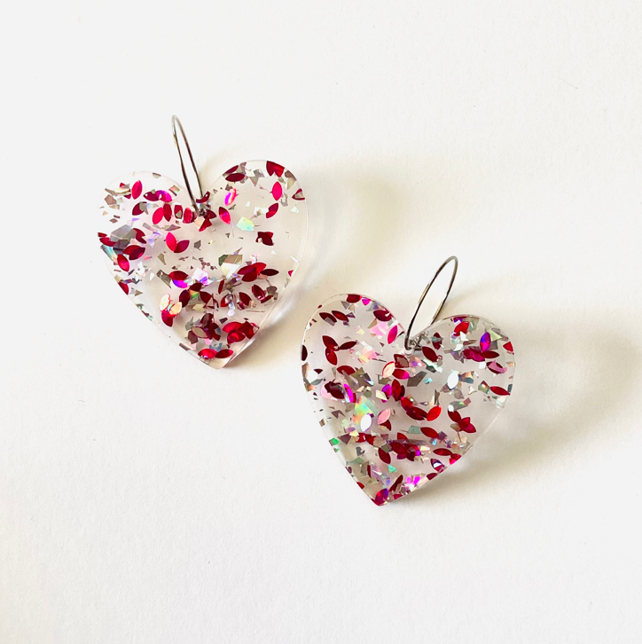 Large Heart Acetate Earrings