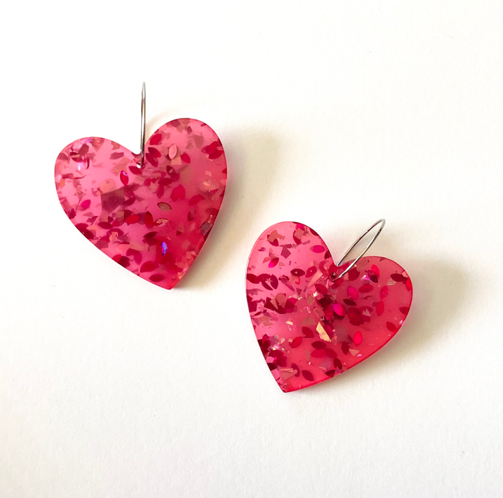 Large Heart Acetate Earrings