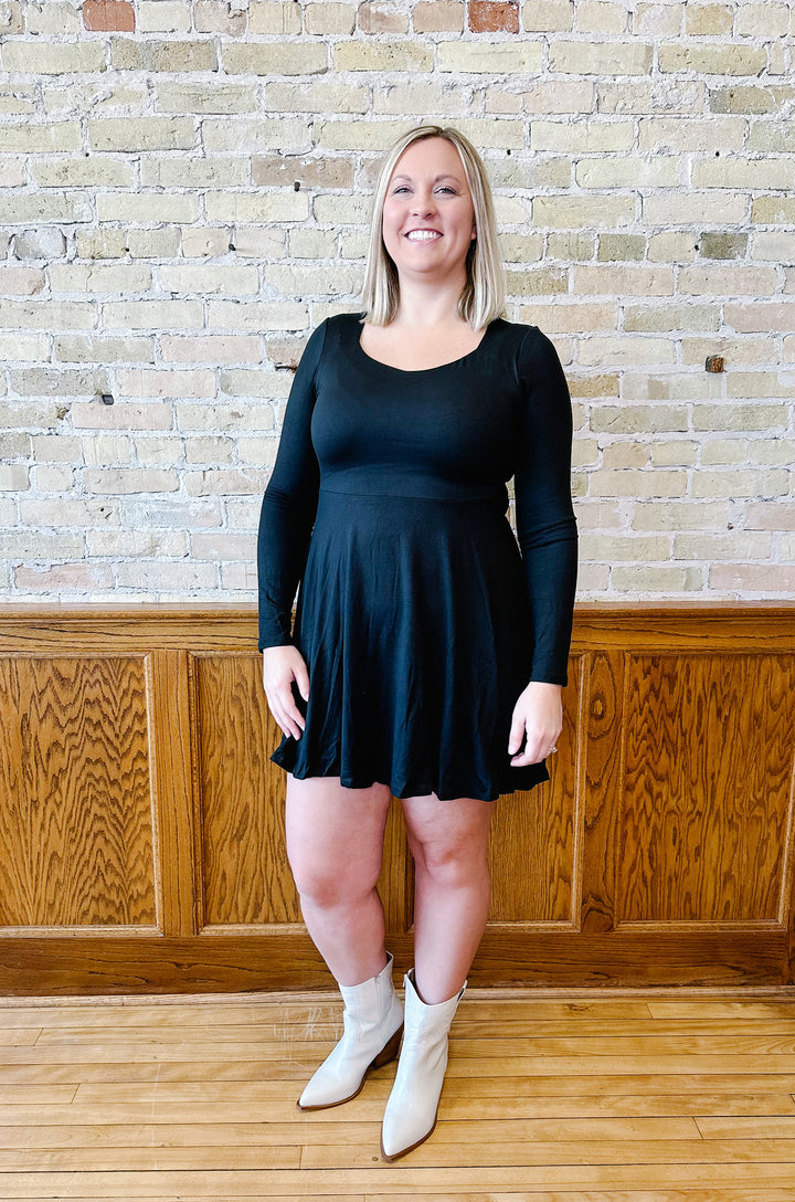 Black Fit & Flare Legging Material Dress