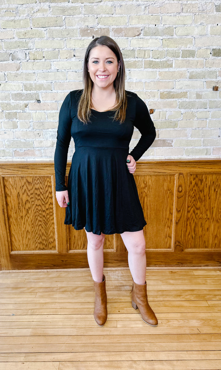 Black Fit & Flare Legging Material Dress