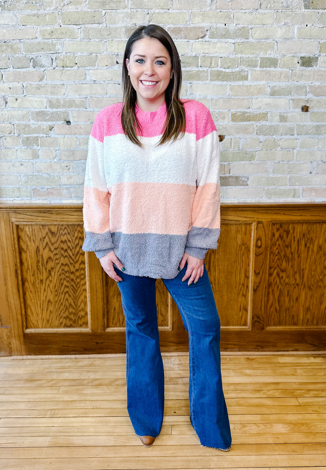 Pink, Peach & White Striped Sweater